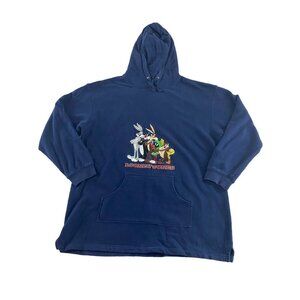 Vintage 90's Warner Brothers Studio Store Looney Tunes Blue Hoodie - XL